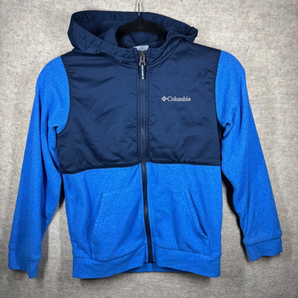 Columbia Kids Blue Full Zip Hooded Fleece‎ Jacket Size M 10 12 Windbreaker